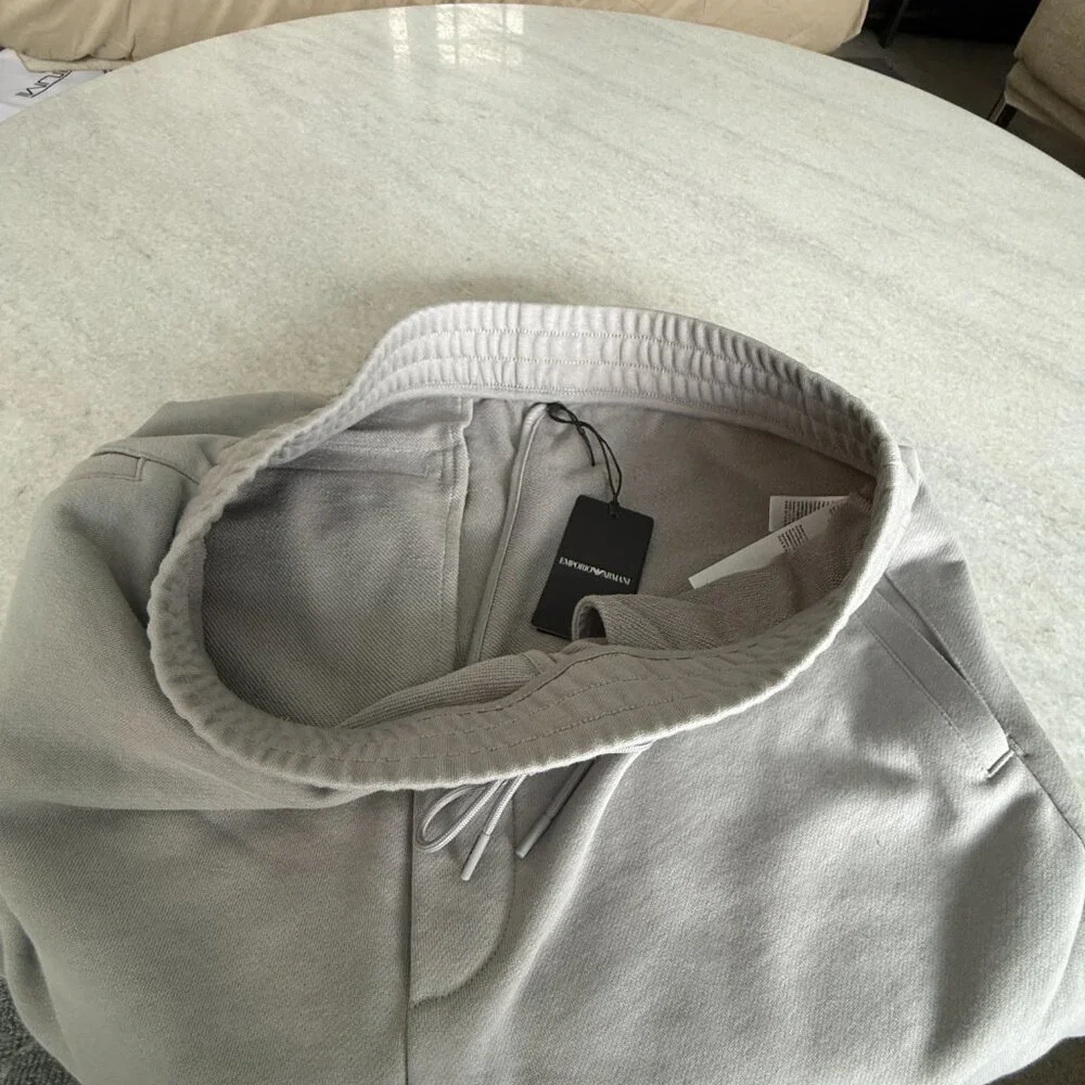 Emporio Armani Mens Gray Cotton Joggers Pocket Sweatpants Logo, XXL